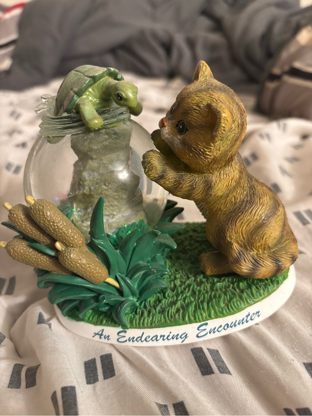 Hallmark Brown Kitten with Green Turtle Figurine
